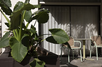 Hotel room view looking out at White Sands Hotel