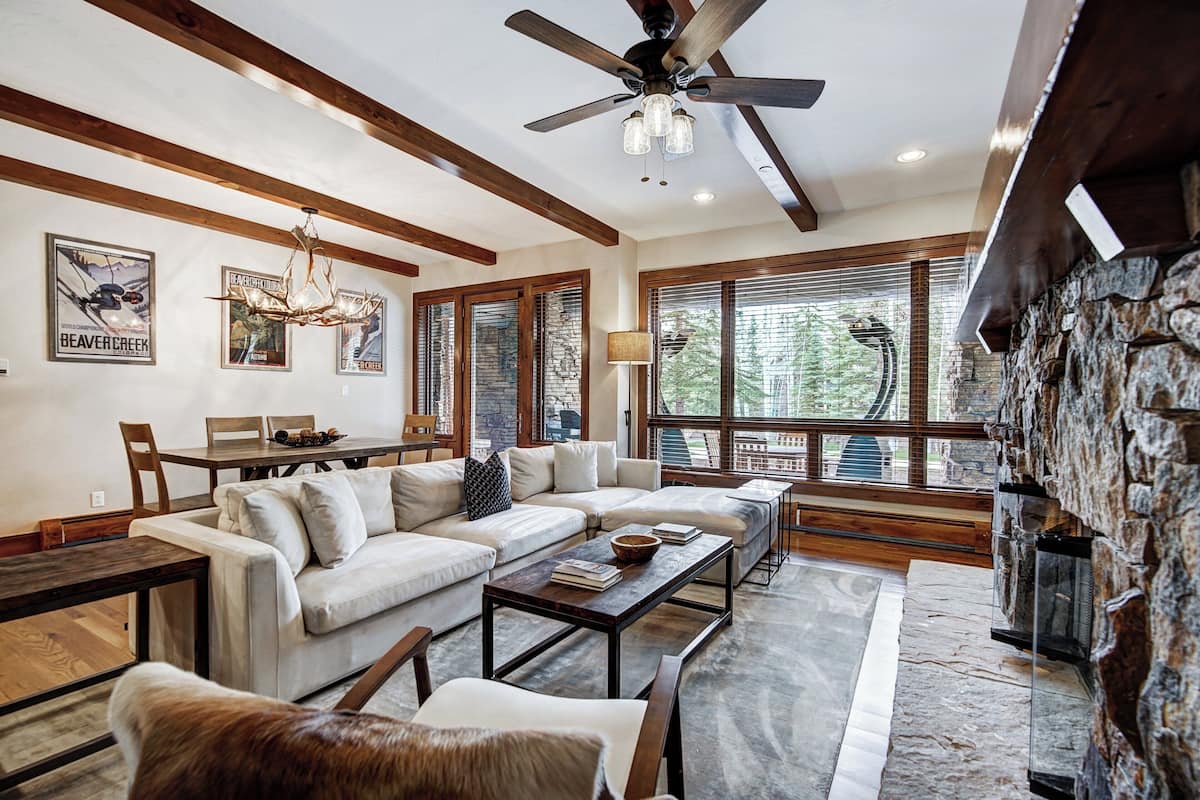 Premier Condo, 2 Bedrooms (Bear Paw) | Living room | TV, fireplace, DVD player