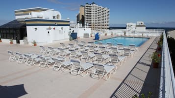 Indoor pool, outdoor pool, pool loungers