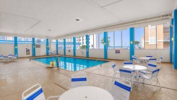 Indoor pool, outdoor pool, sun loungers