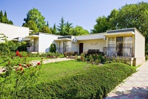 Bureau, rideaux occultants, fer et planche à repasser