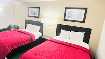 Desk, laptop workspace, free WiFi, bed sheets
