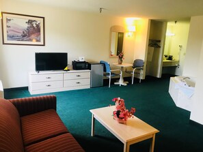 Desk, laptop workspace, free WiFi, bed sheets