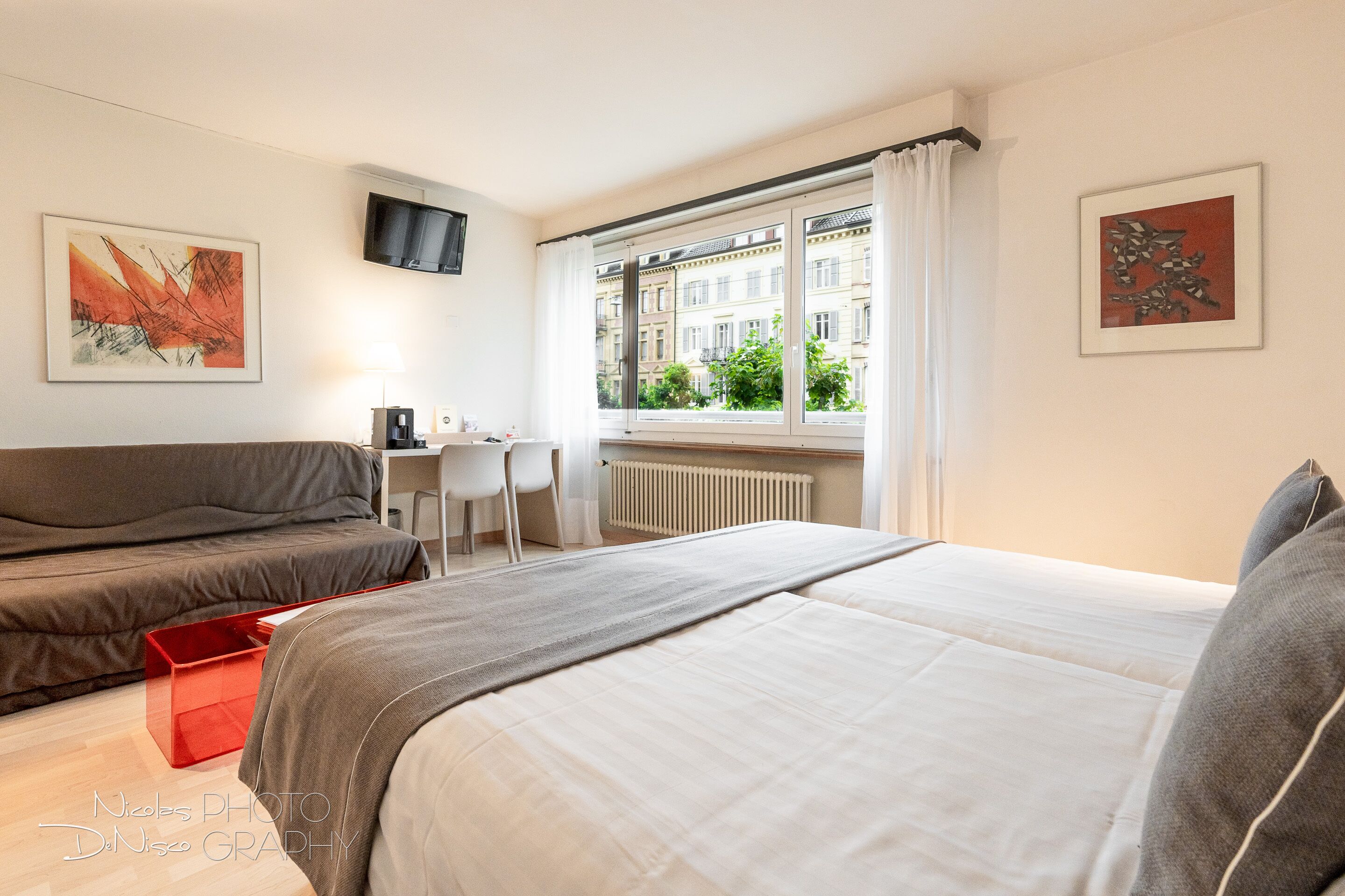 premium bedding, desk, laptop workspace, free wifi