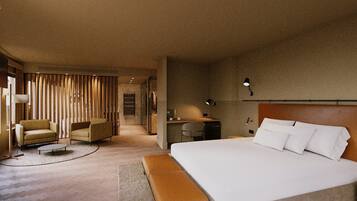 Suite Junior, en angle | 1 chambre, literie hypoallergénique, couette en duvet d'oie, minibar