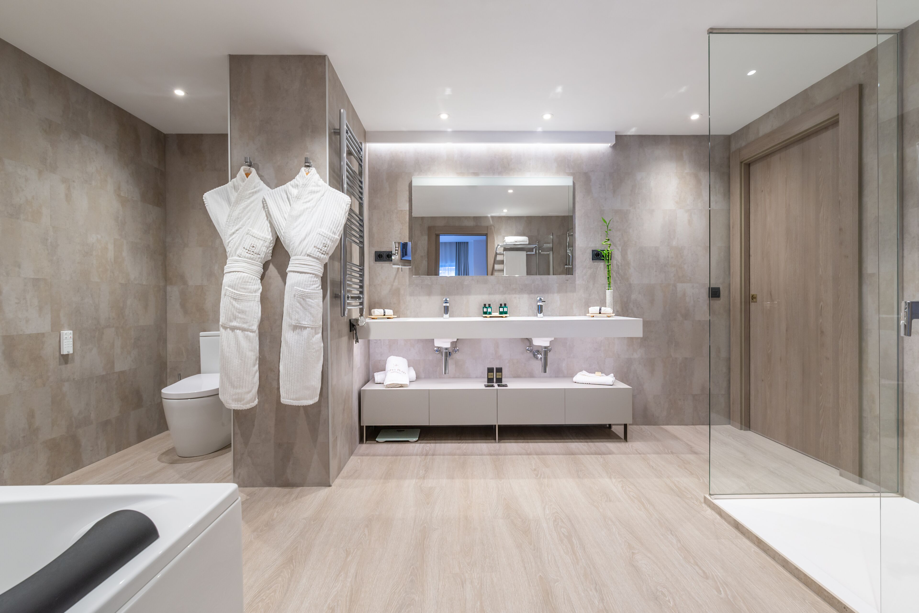 shower, free toiletries, hair dryer, bathrobes