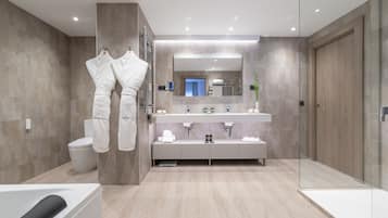 Shower, free toiletries, hair dryer, bathrobes