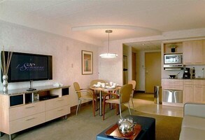 Suite, 1 King Bed and Queen Sofa Bed (Serenity Suite) | Living area | Flat-screen TV, DVD player