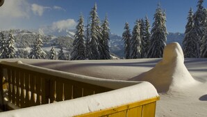 A snow-covered landscape with a wooden fence and snow-covered trees in the background. - CGH Résidences & Spas Le Hameau du Beaufortain (Villard-sur-Doron)