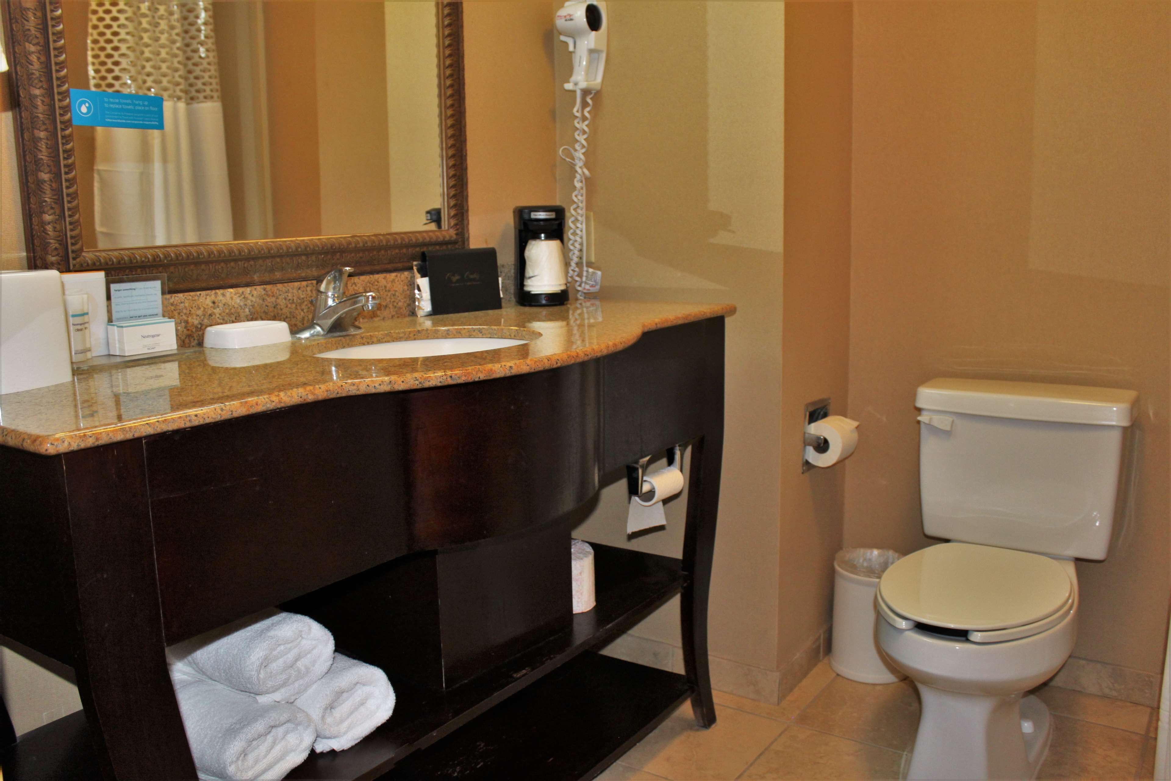 two queen beds non smoking | bathroom | hair dryer, towels