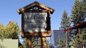 A wooden sign for Big Pines Mountain House in Tahoe.