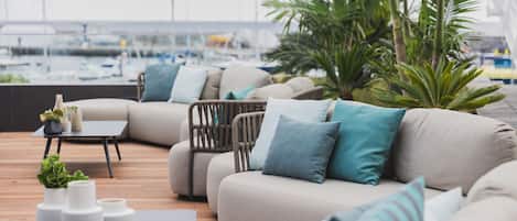 Indoor pool, outdoor pool, pool umbrellas, sun loungers