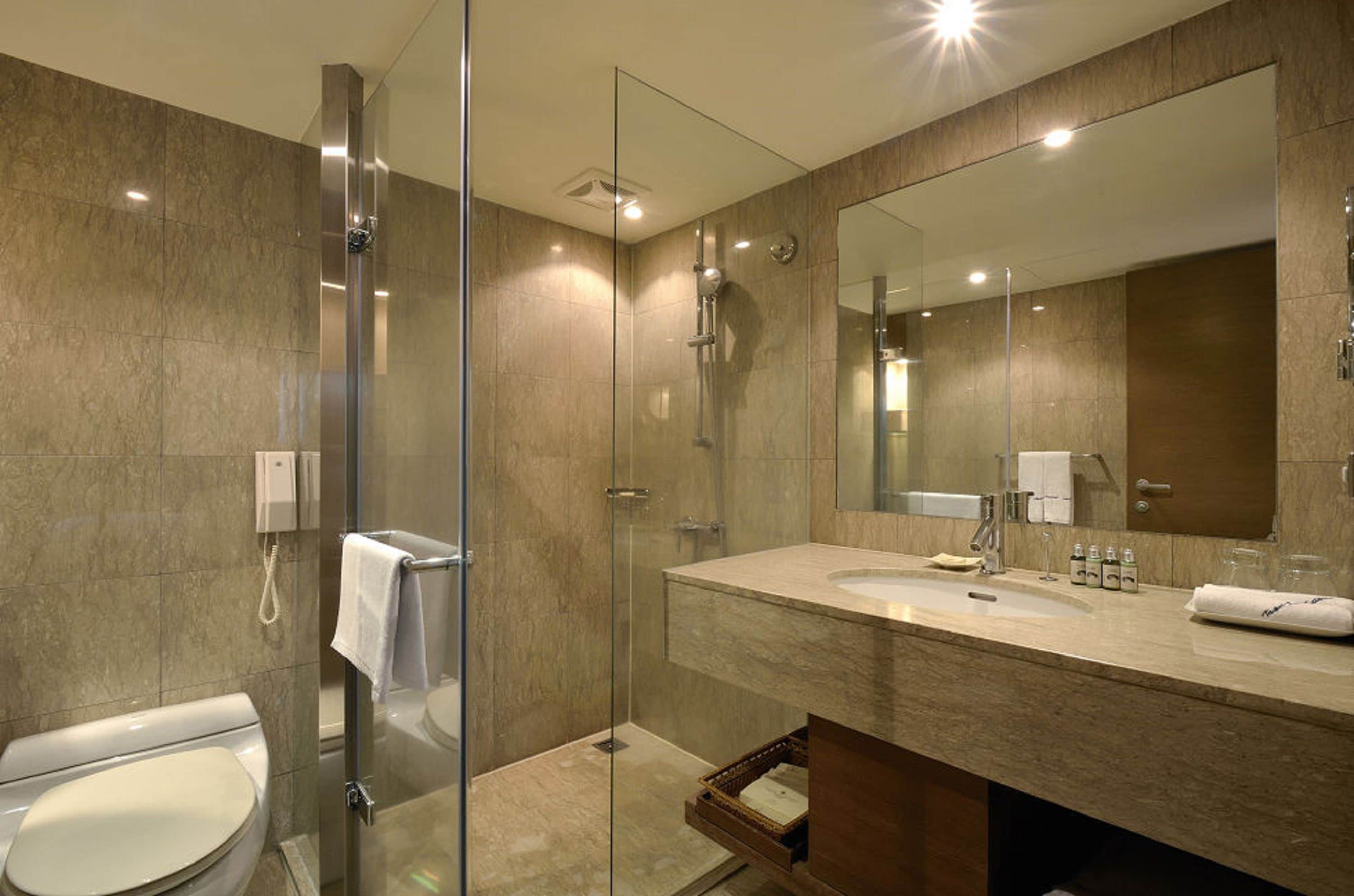 shower, free toiletries, hair dryer, bathrobes