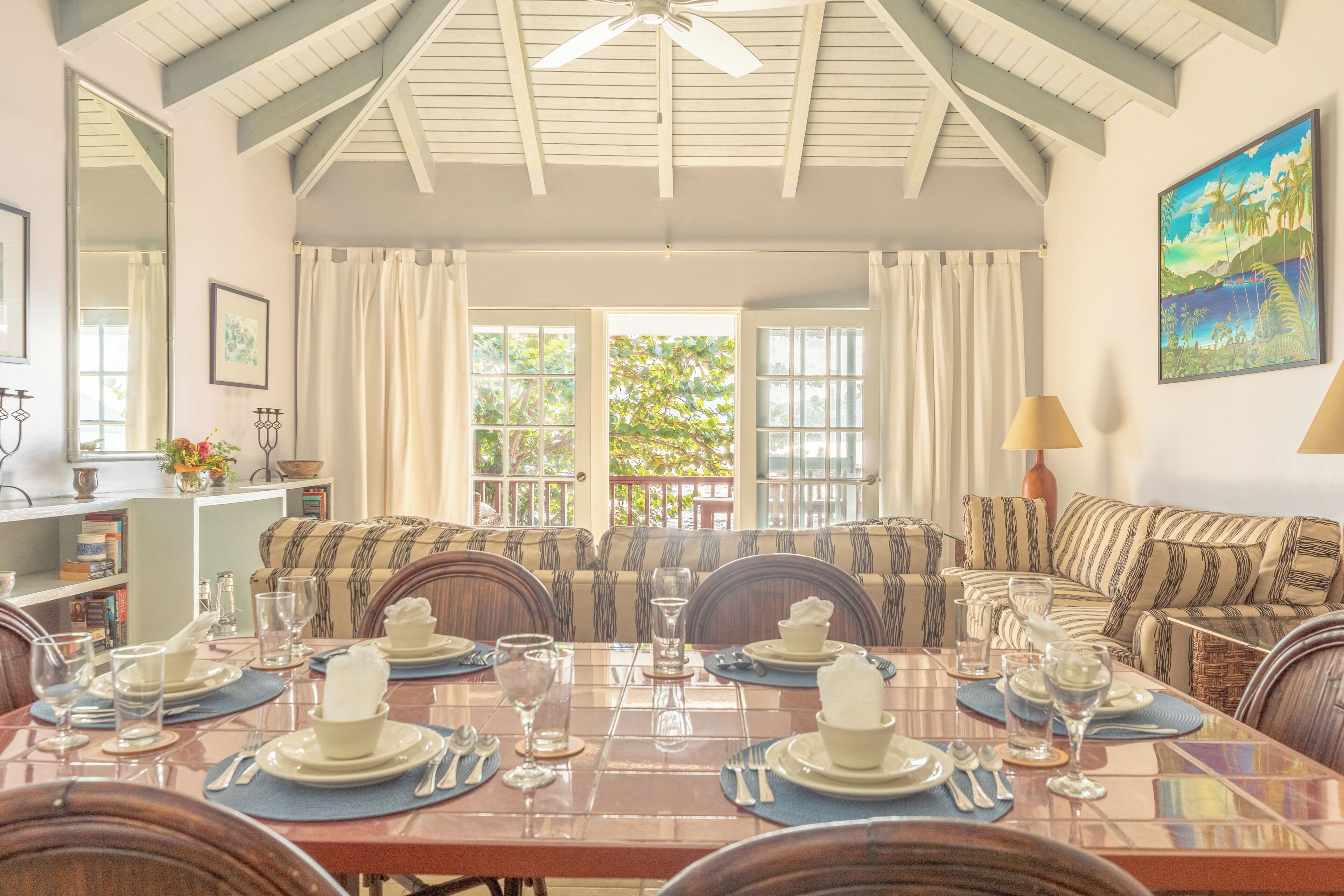 Signature Villa, 3 Bedrooms, Ocean View, Beachfront | Living area | 32-inch TV with cable channels