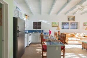 Deluxe Villa, 2 Bedrooms, Ocean View, Beachfront | Private kitchen | Fridge, microwave, oven, stovetop - Fort Recovery Beachfront Resort (West End)
