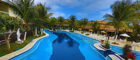 Indoor pool, outdoor pool, pool loungers