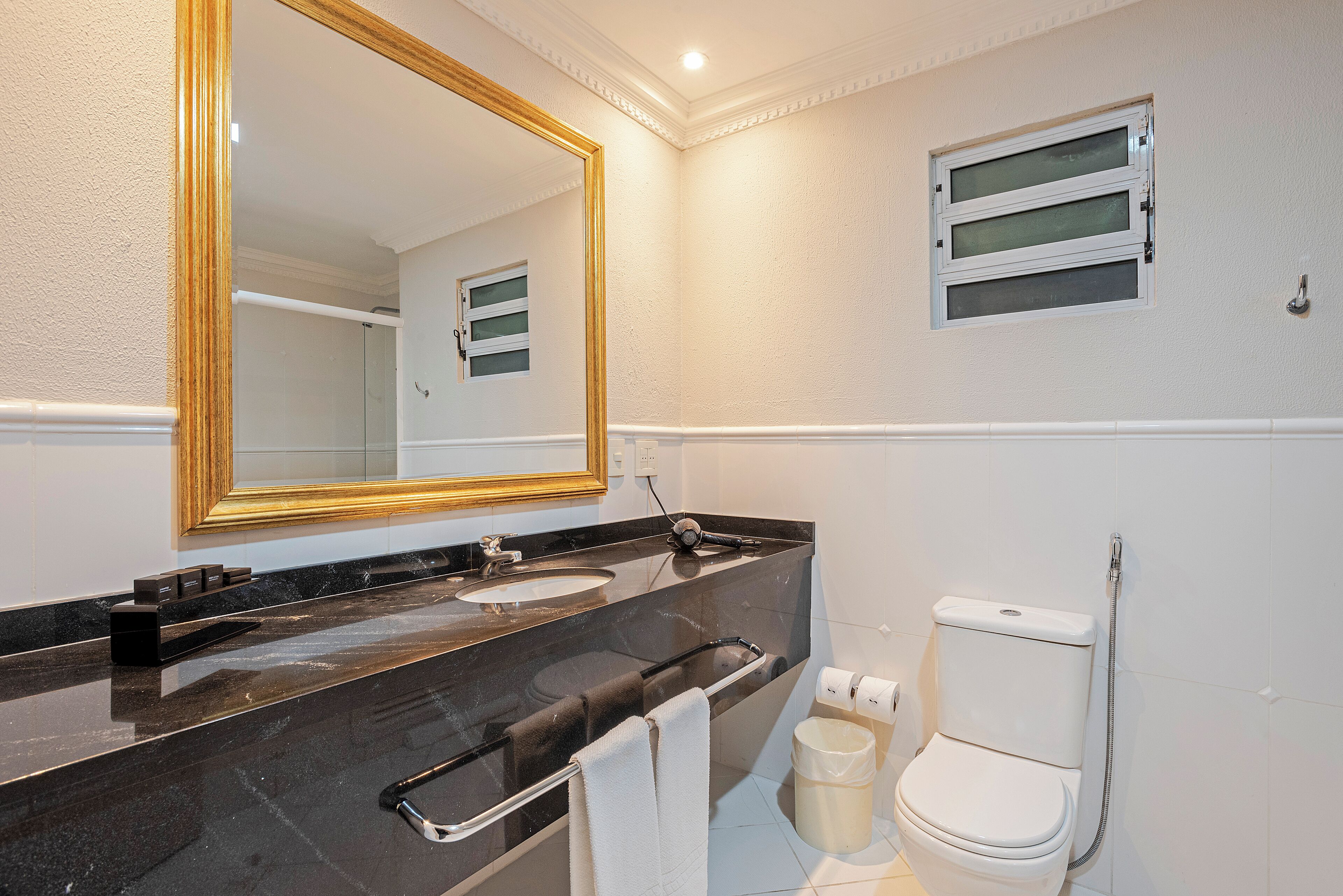 free toiletries, hair dryer, towels, soap