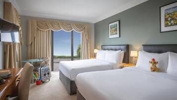 Premium bedding, desk, blackout curtains, soundproofing