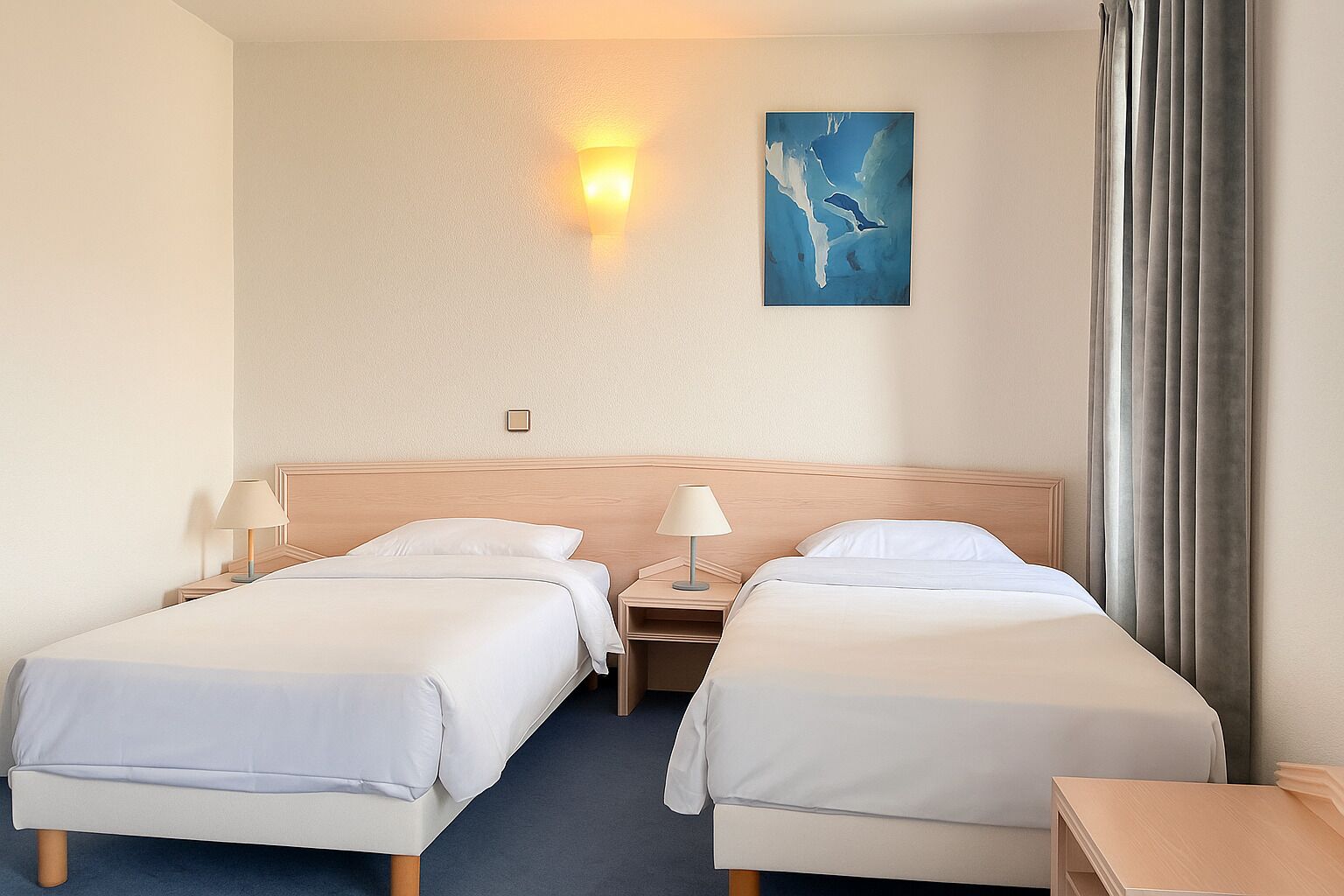 comfort twin room | in-room safe, desk, soundproofing, iron/ironing board