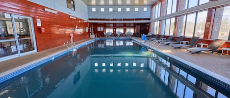 Indoor pool, open 8:00 AM to 10:00 PM, sun loungers