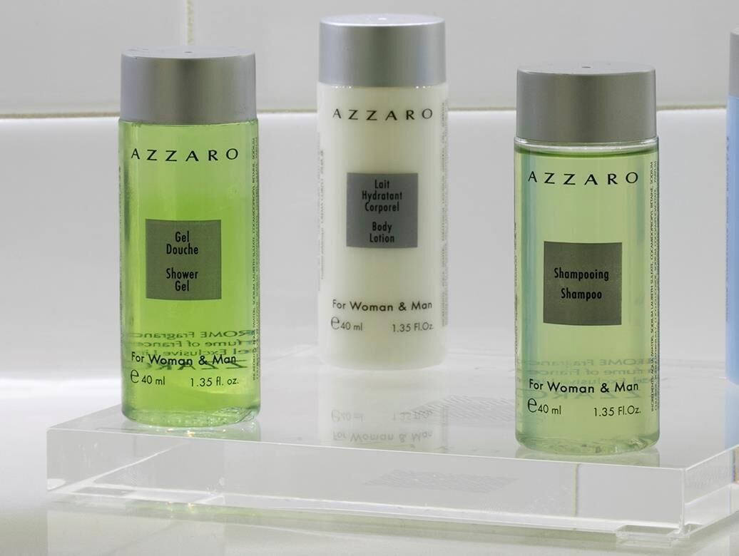 combined shower/bathtub, free toiletries, hair dryer, towels