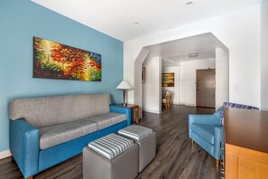 43-inch flat-screen TV with cable channels, TV