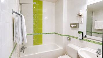 Eco-friendly toiletries, hair dryer, towels