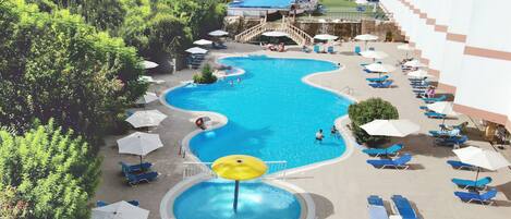 Indoor pool, 3 outdoor pools, open 9:00 AM to 7:00 PM, pool umbrellas