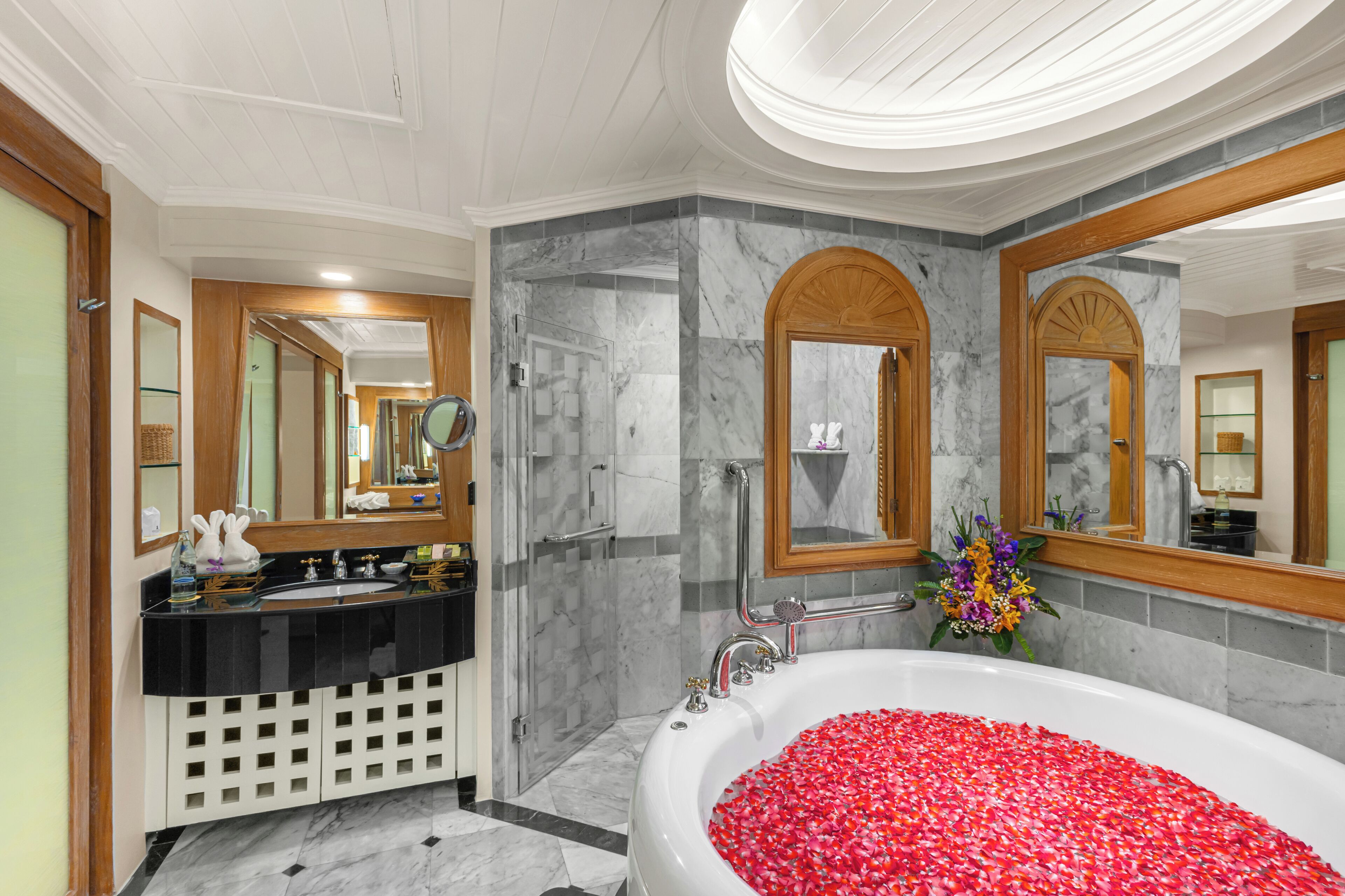 one bedroom royal wing suite | bathroom | separate bathtub and shower, jetted bath, rainfall showerhead