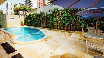 Outdoor pool, pool umbrellas
