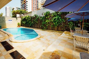 Outdoor pool, pool umbrellas