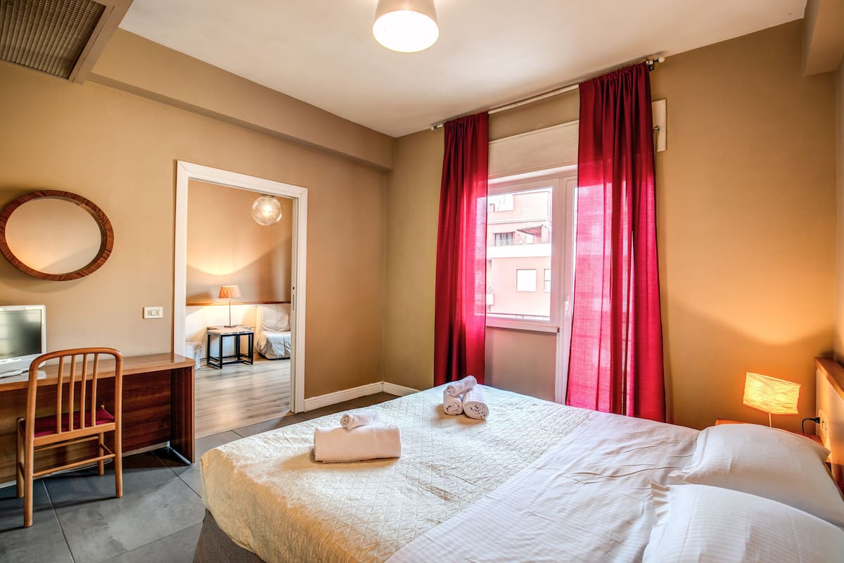 Desk, blackout drapes, iron/ironing board (on request), WiFi (free)