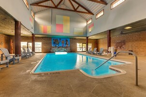 Indoor pool, outdoor pool, sun loungers
