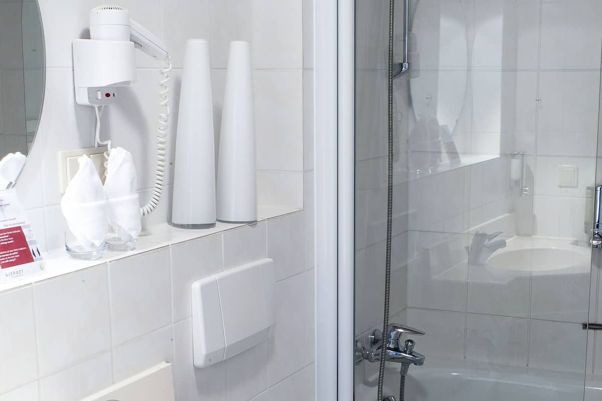 shower, free toiletries, hair dryer, towels