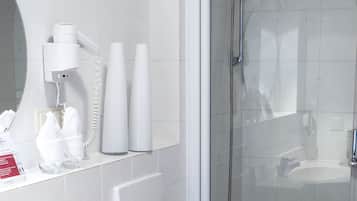 Shower, free toiletries, hair dryer, towels