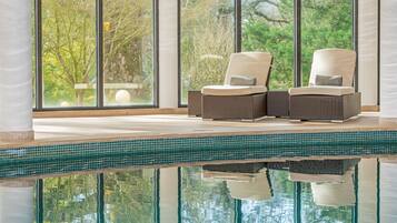 Indoor pool, outdoor pool, sun loungers