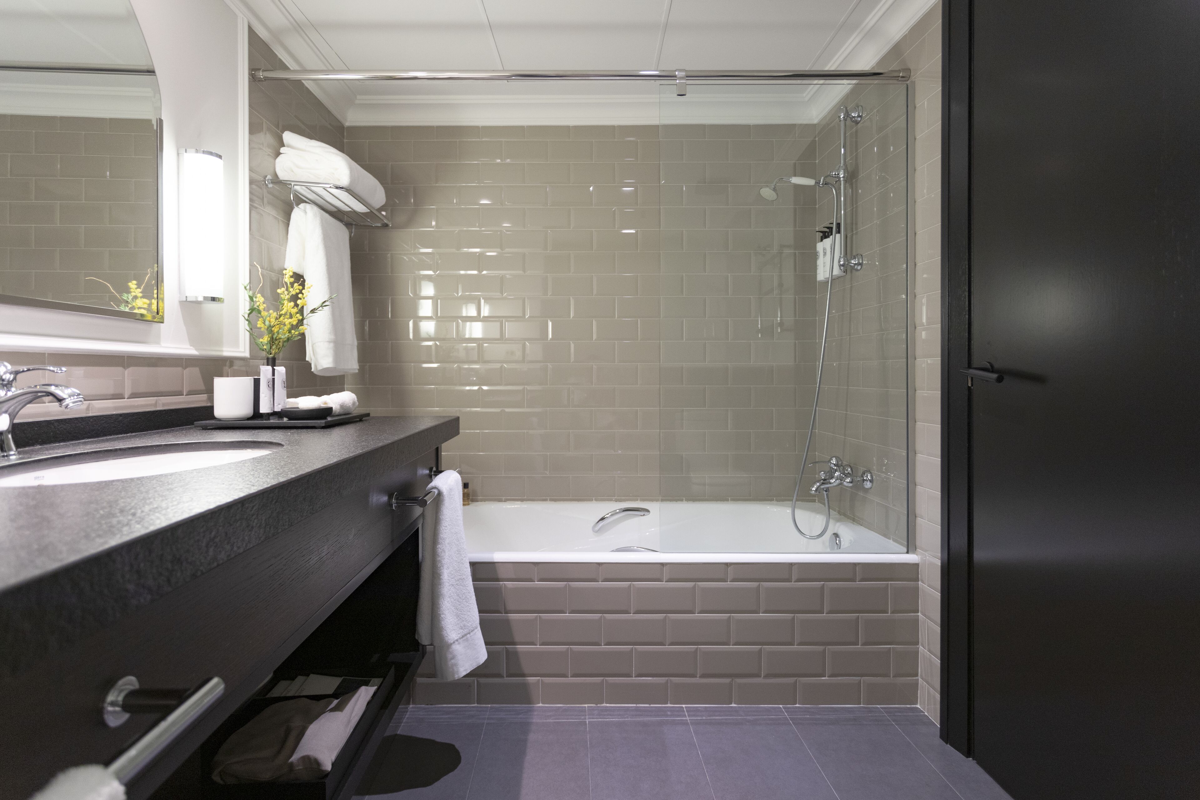 executive double room | bathroom | designer toiletries, hair dryer, bathrobes, slippers