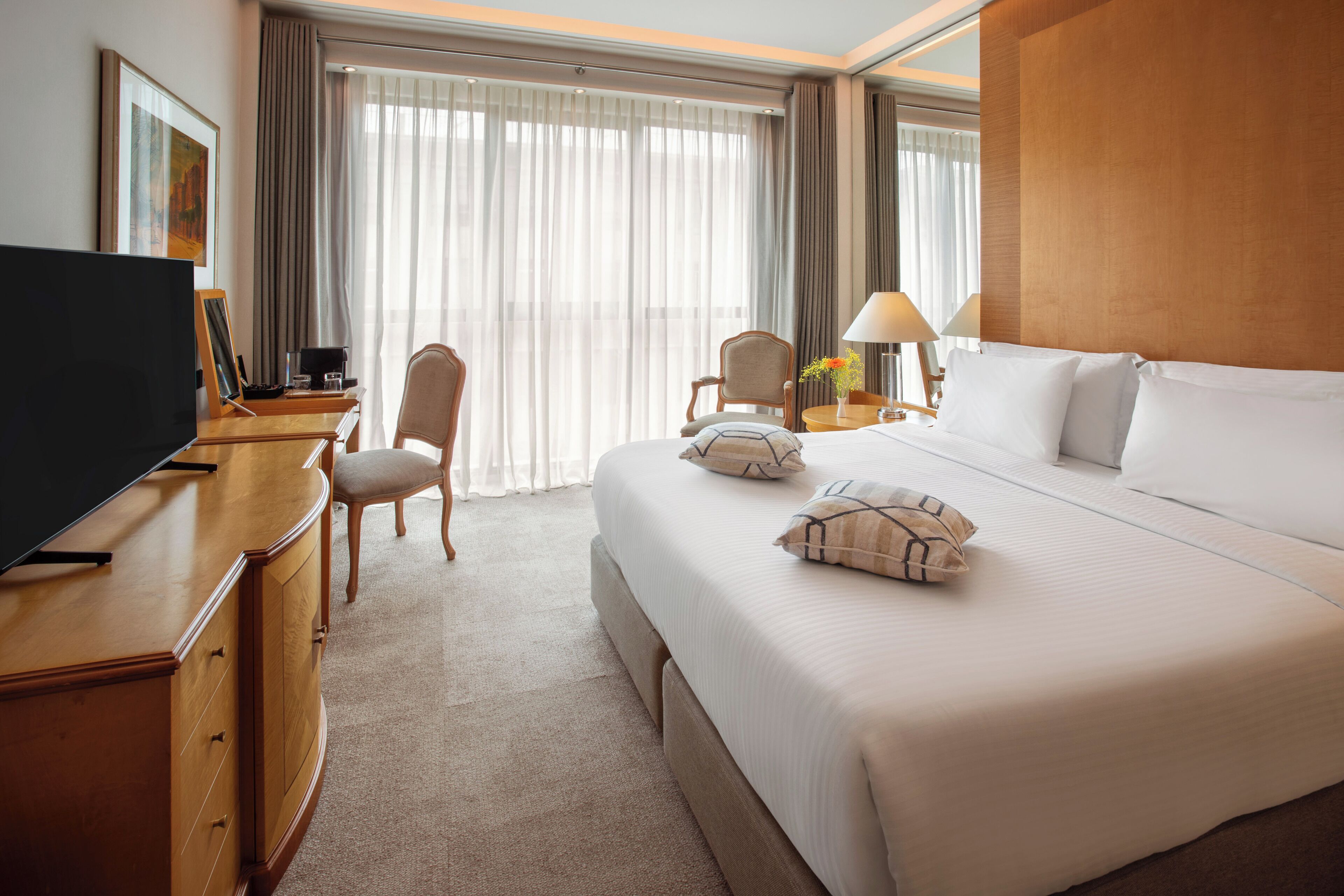 Premium bedding, desk, free WiFi, bed sheets