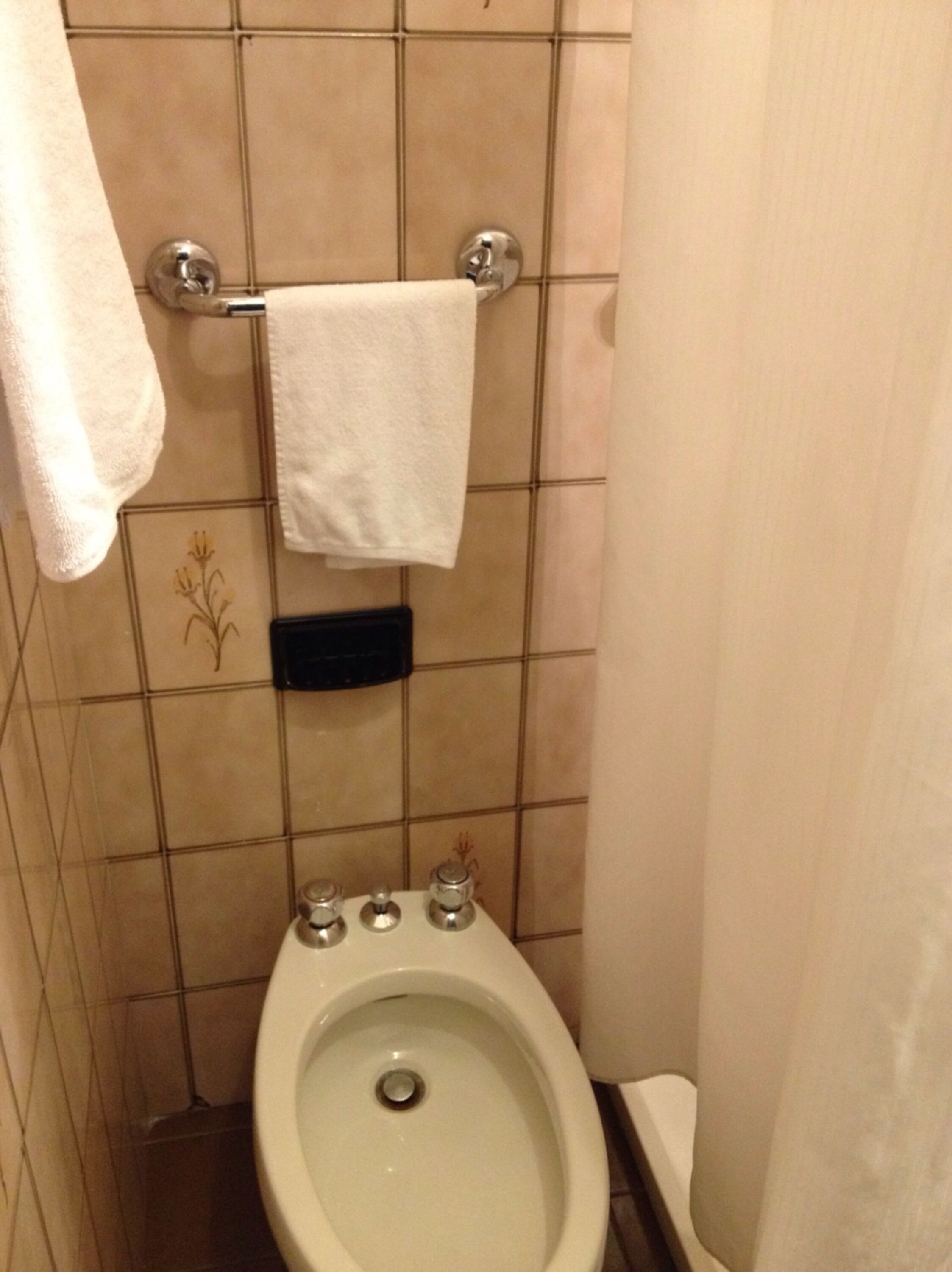 Un bany amb vàter, bidet i porta tovalloles.