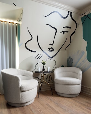 Apartment, 1 King Bed | Living area | 50-inch flat-screen TV with cable channels, TV