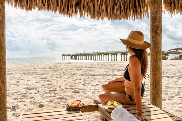 Private beach, beach cabanas, sun loungers, beach umbrellas