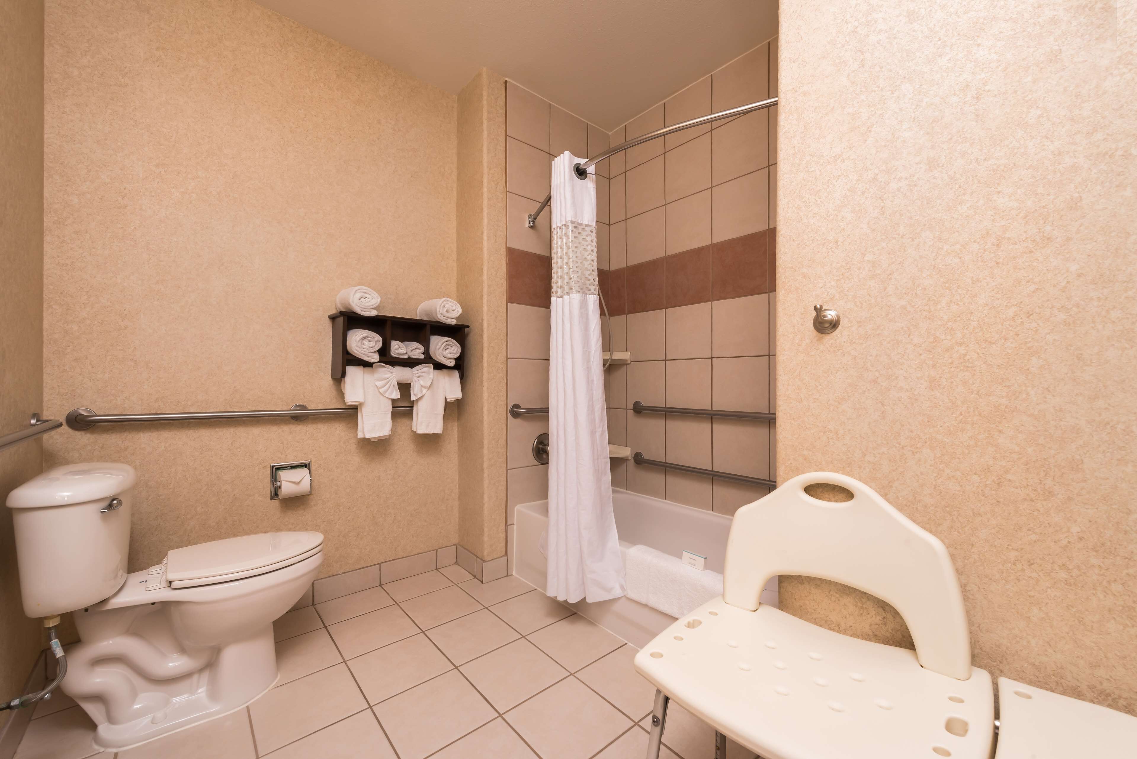 combined shower/bathtub, free toiletries, hair dryer, towels