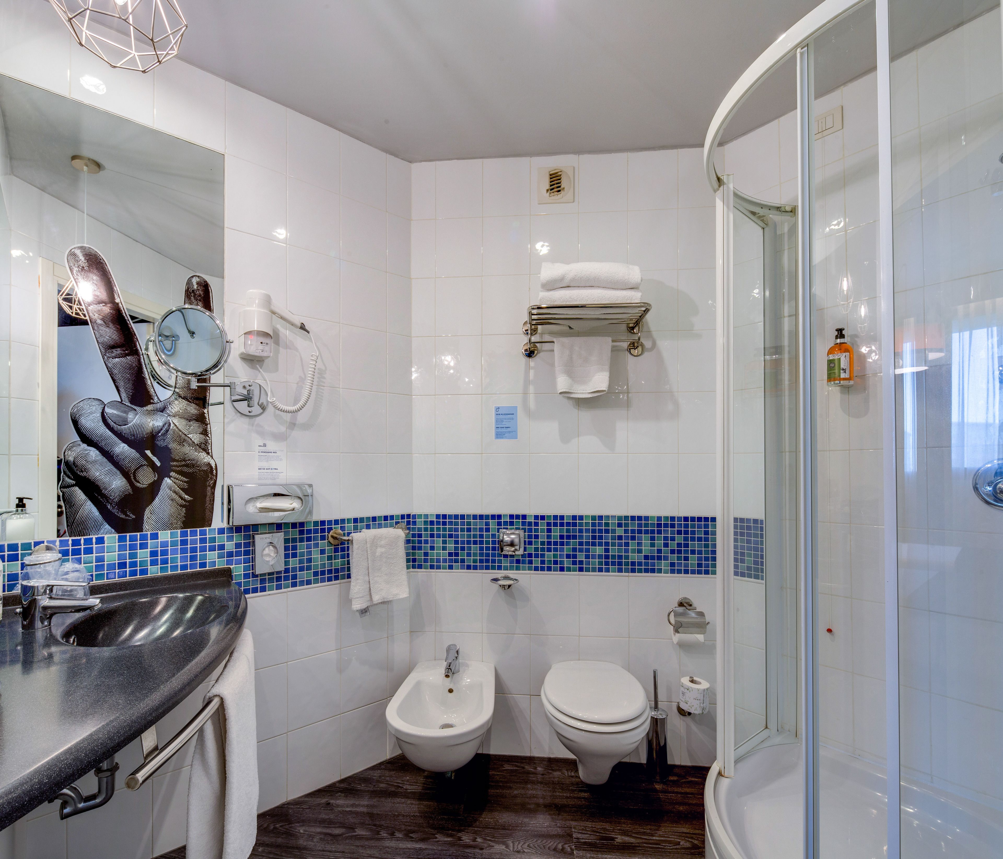 shower, free toiletries, hair dryer, bidet