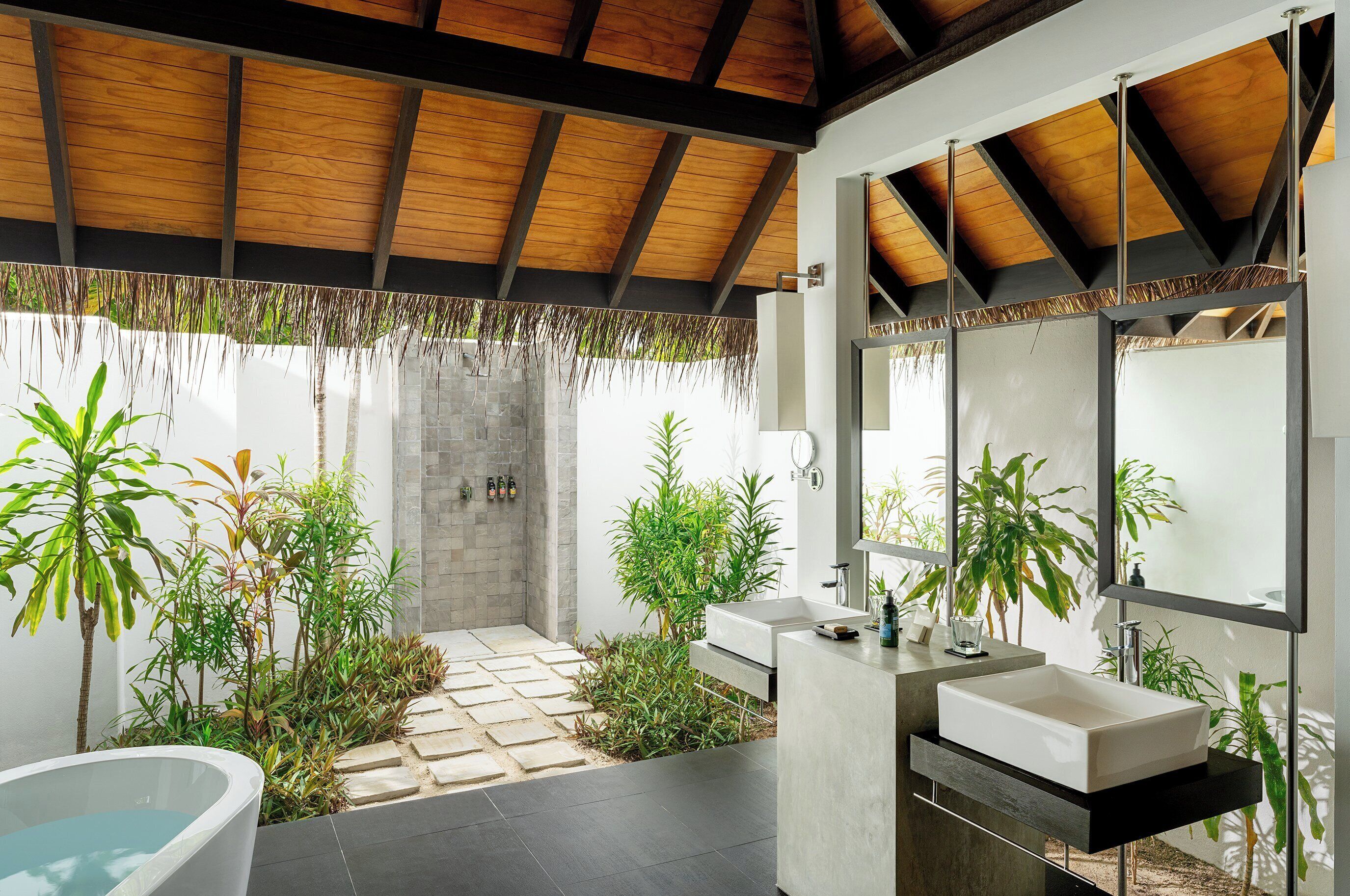 beach villa with pool | bathroom | shower, rainfall showerhead, free toiletries, hair dryer