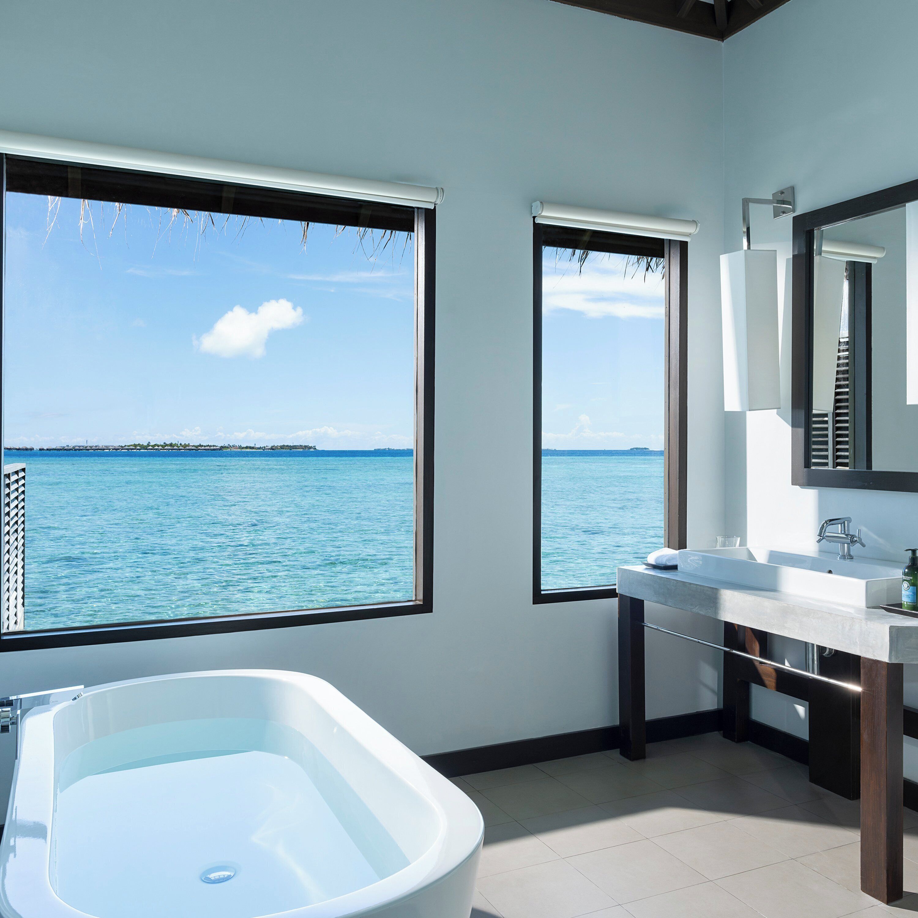 water bungalow with pool | bathroom | shower, rainfall showerhead, free toiletries, hair dryer