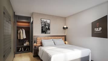 Desk, blackout curtains, soundproofing, iron/ironing board