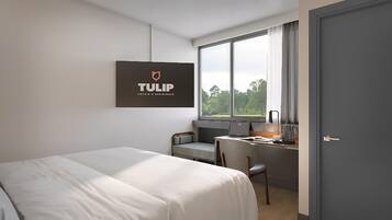 Desk, blackout drapes, soundproofing, iron/ironing board