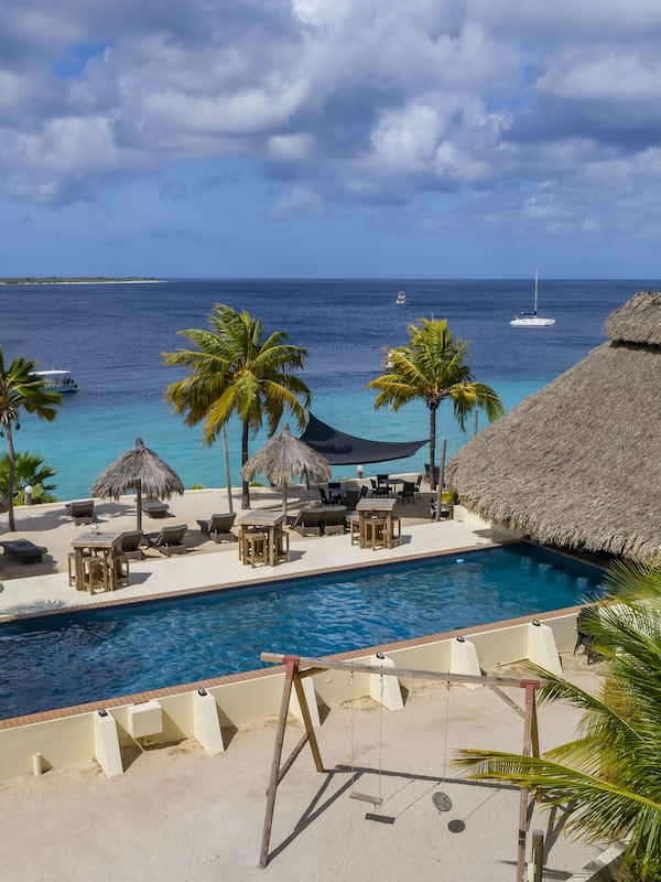 On the beach, sun loungers, beach umbrellas, beach towels