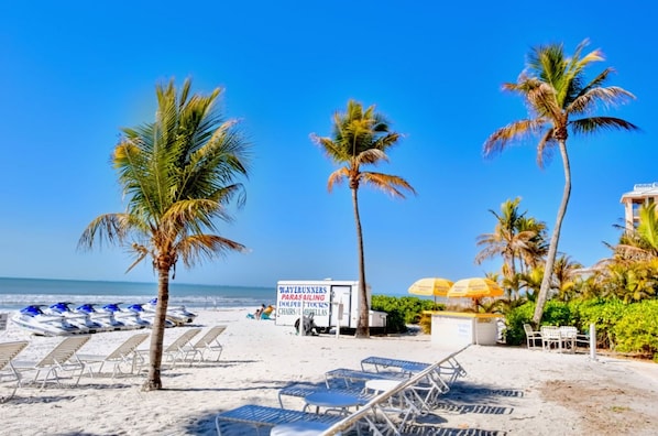 On the beach, white sand