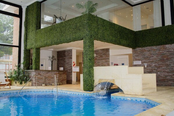 Indoor pool, open 10:00 AM to 10:00 PM, sun loungers
